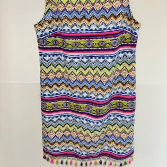 Madison Leigh 16 Sleeveless Shift Dress Zig Zag Chevron Bright Tassel Whimsygoth - Picture 2 of 8